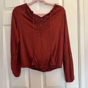 Maurices Terracotta Crochet Accent Blouse Xsmall